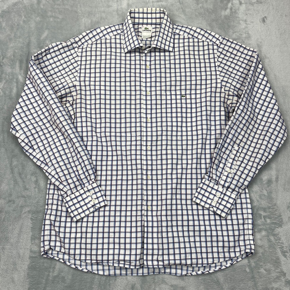 Lacoste‎ Shirt Mens 44 Multi Plaid Alligator Logo Long Sleeve Collared Button Up